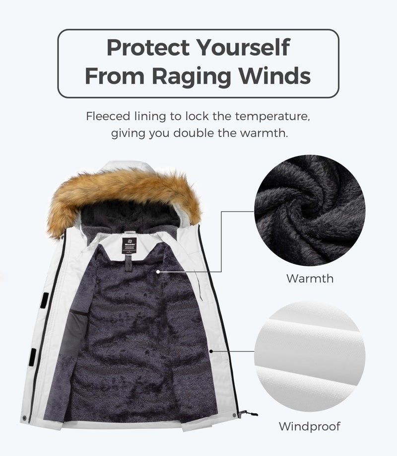 wantdo Women's Waterproof Snowboarding Jacket Hooded Fleece Winter Coats Outwear White M - Image 3